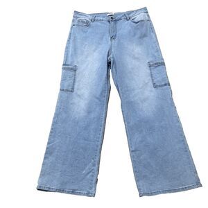 BLEU Cargo Jeans Women 16 Light Blue Stretch Denim School Skate Sk8 Y2k Baggy 16